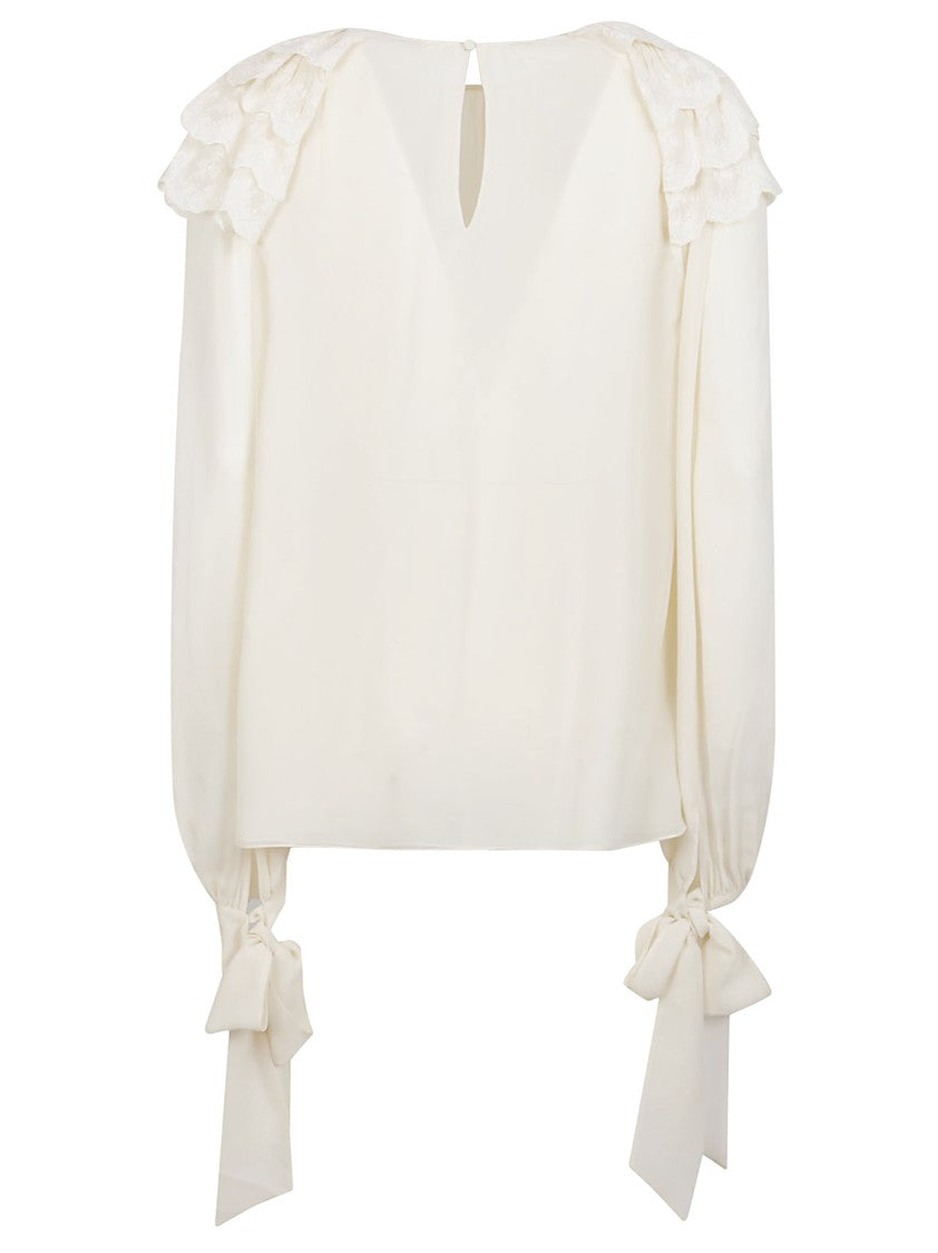 Chloé Ivory Georgette Blouse With Floral Embroidery