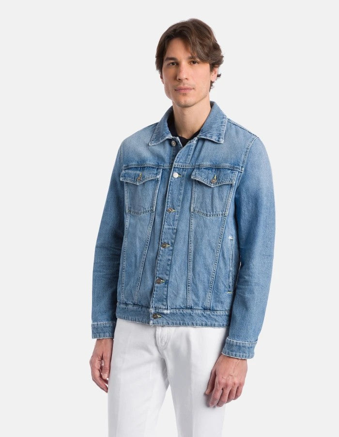Dondup Medium Blue Wash Denim Jacket With Button-Up Front