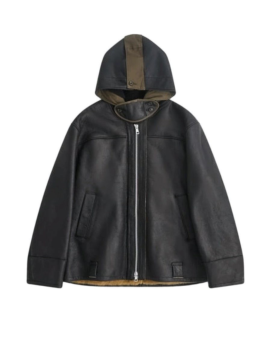 Our Legacy Structured Black Lambskin Leather Jacket With Hood