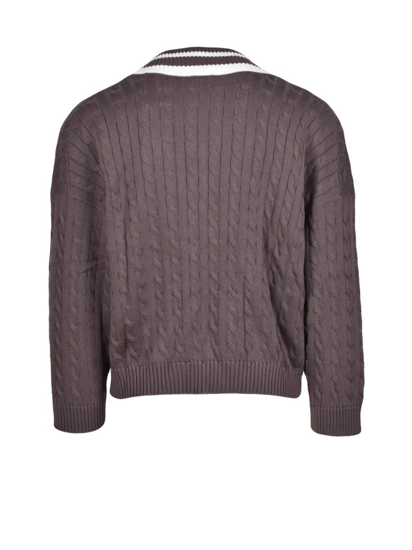 Brunello Cucinelli Short V-Neck Cotton Sweater With Textured Cable Knit