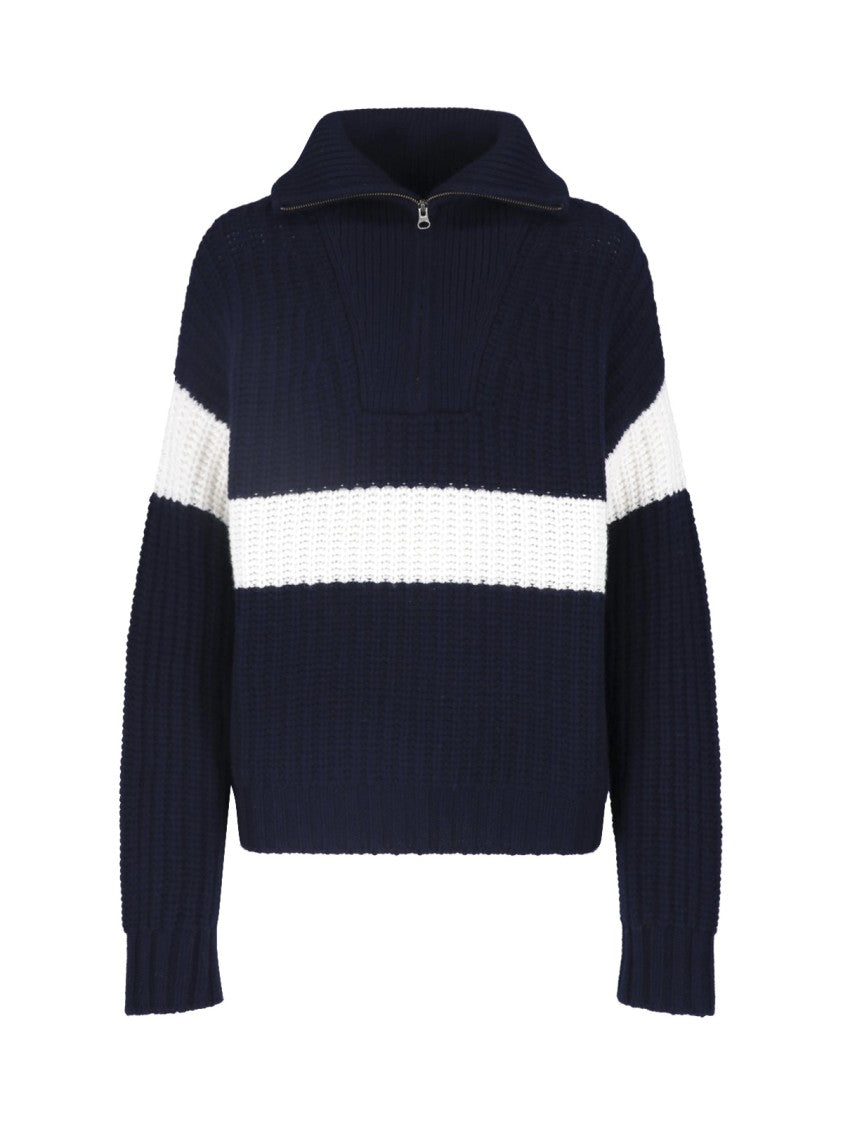 Lisa Yang Striped Cropped Chunky High Collar Knit Sweater