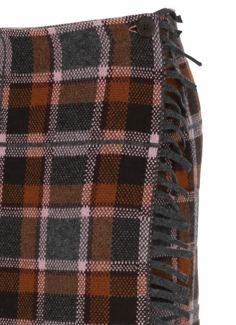 Guest In Residence Multicolor Plaid Wrap Fringed Panel Skirt