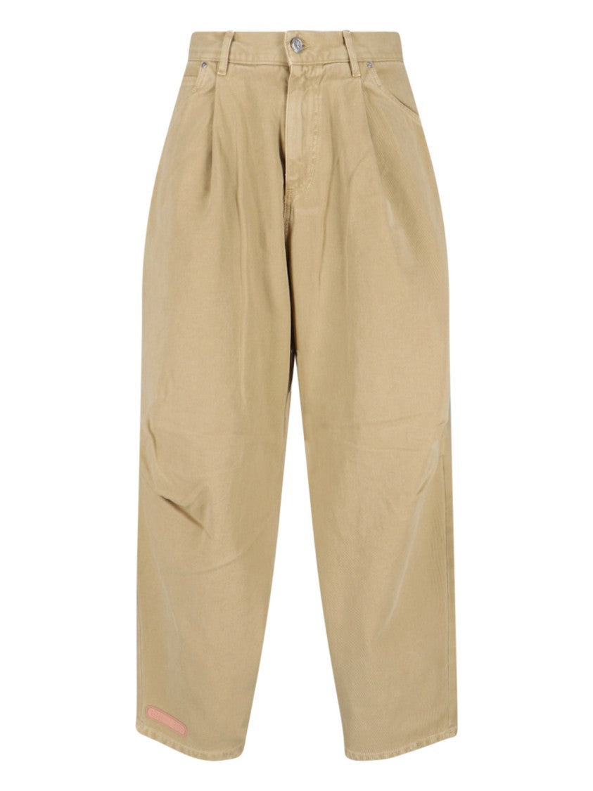 Pdf Wide-Leg Beige Cotton Canvas Pants