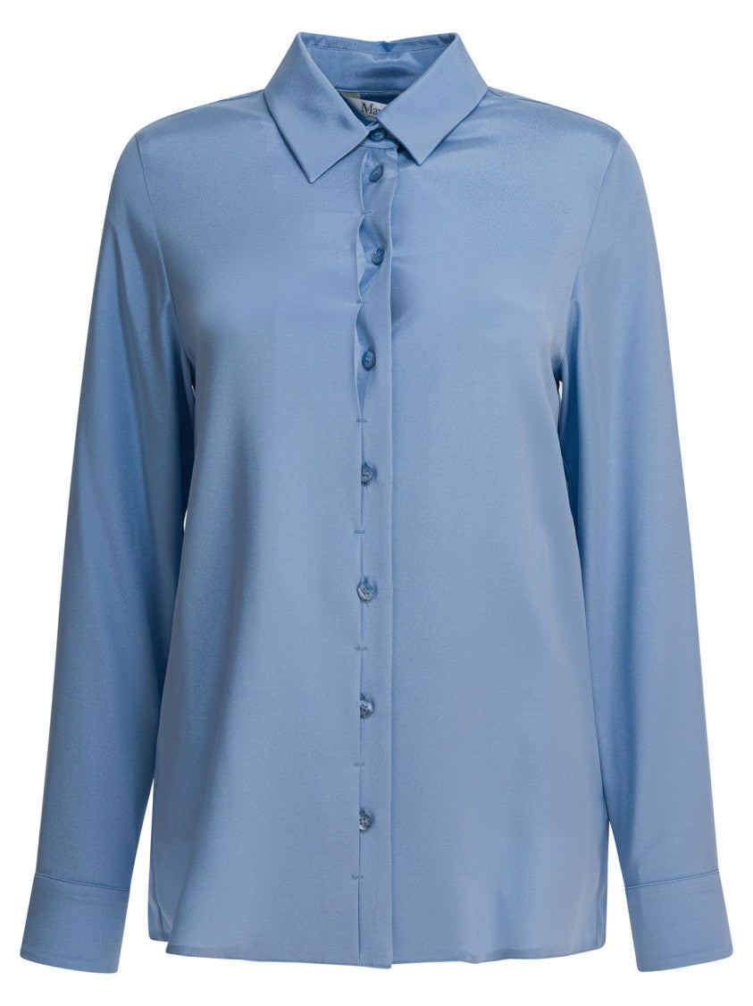 Max Mara Light Blue Silk-Elastane Blend Shirt