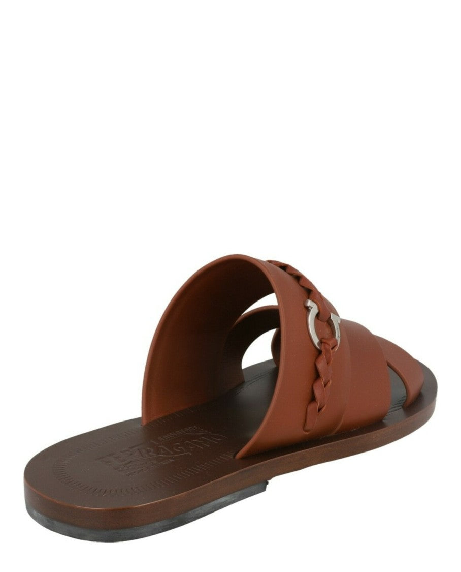 Ferragamo Giotto Leather Sandals With Braided Gancini Detail