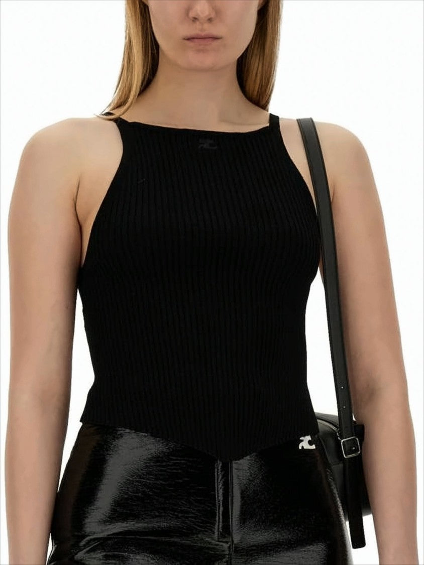 Courrèges Fitted Sleeveless Top With Ribbed Texture And Subtle Logo