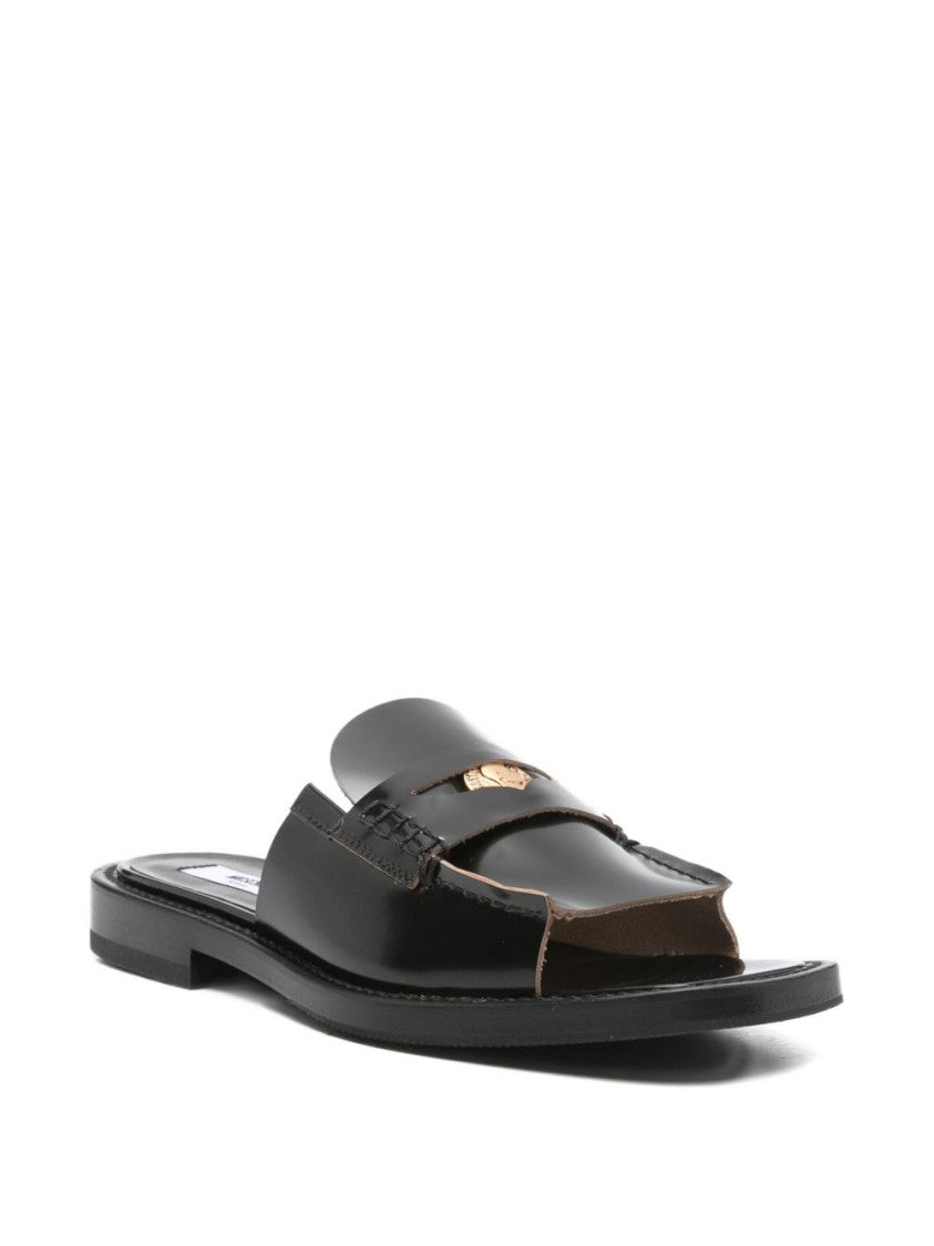 Moschino Black Silk And Nylon Open Sandals