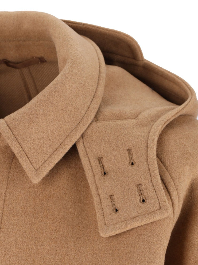 Caruso Foscari Beige Hooded Wool Coat