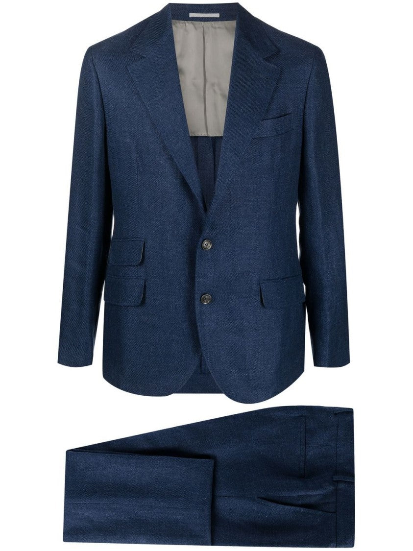 Brunello Cucinelli Navy Blue Cotton Tailored Suit