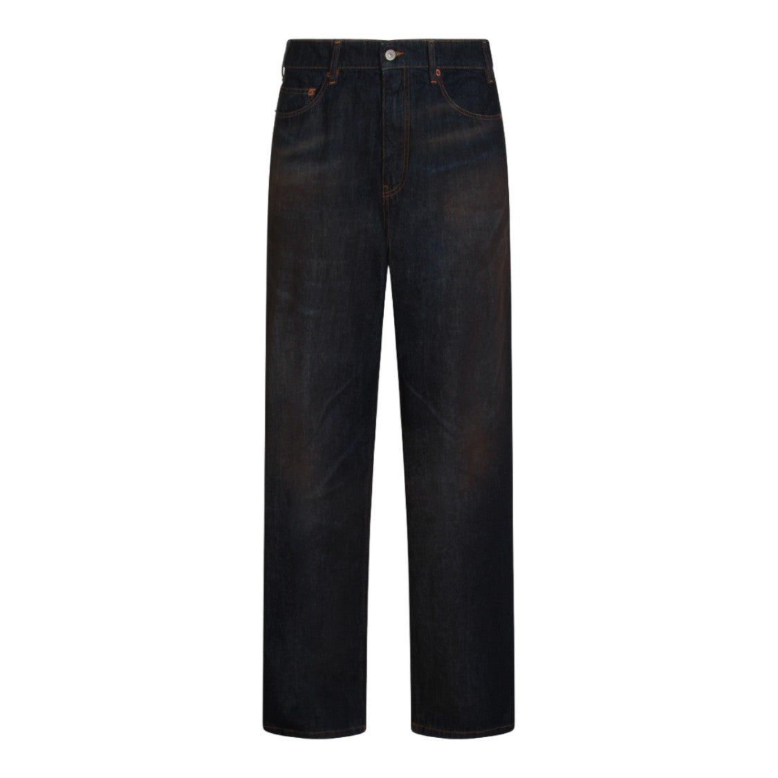 Mm6 By Maison Margiela Straight-Leg Denim Jeans With Dark Indigo Wash And Contrast Stitching