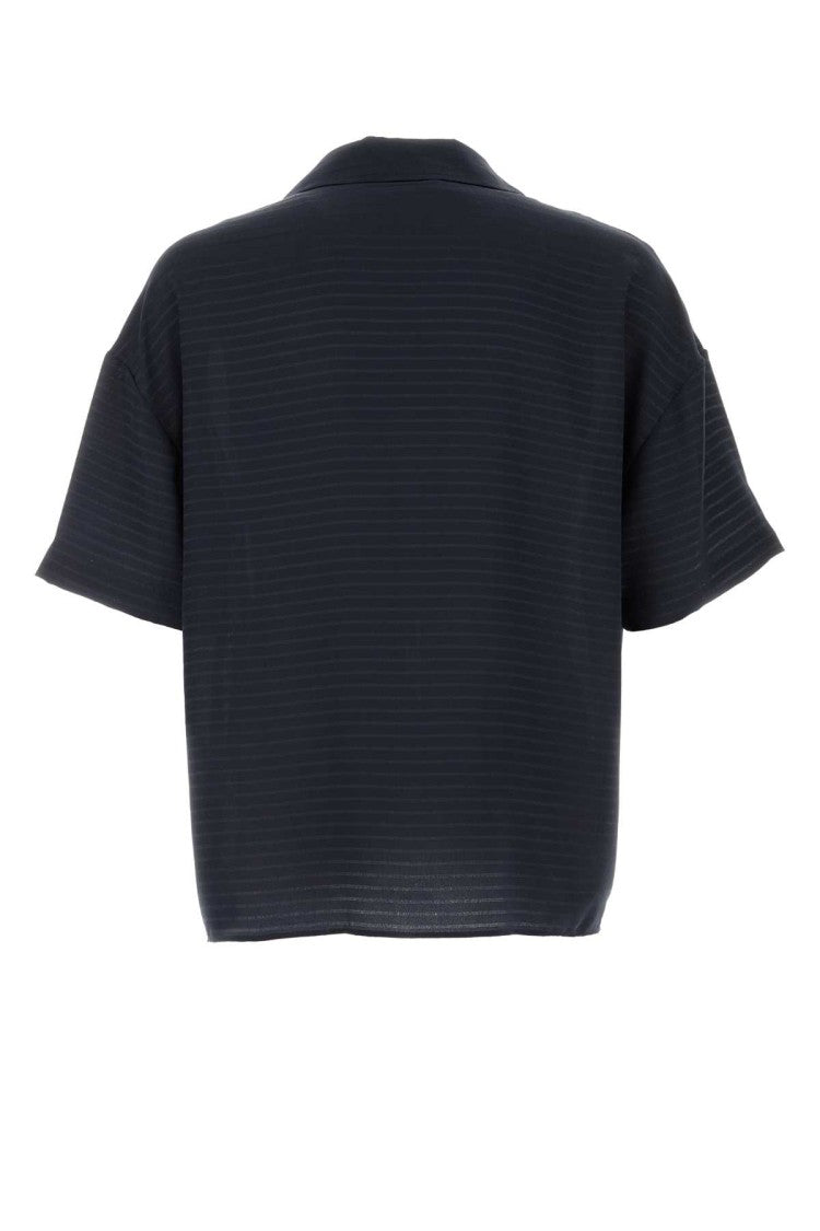 Saint Laurent Navy Blue Silk Oversize Polo Shirt