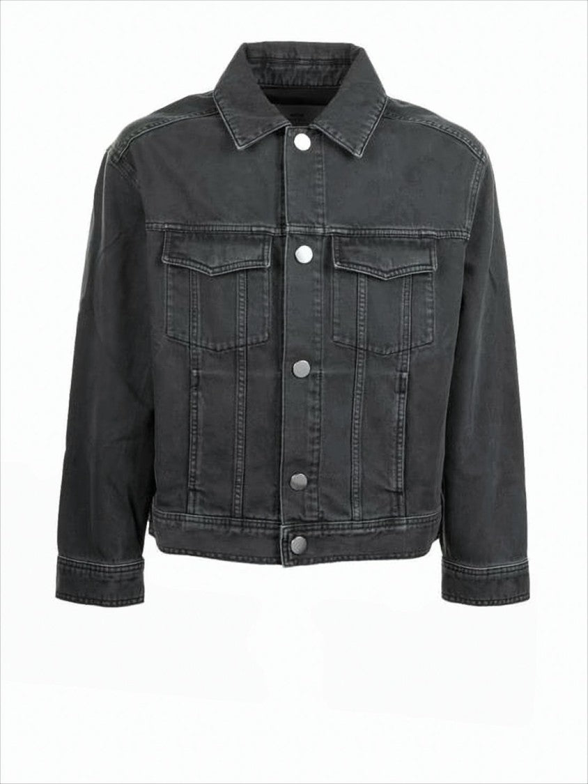 Ami Paris Cropped Denim Jacket With Classic Collar And Metallic Buttons