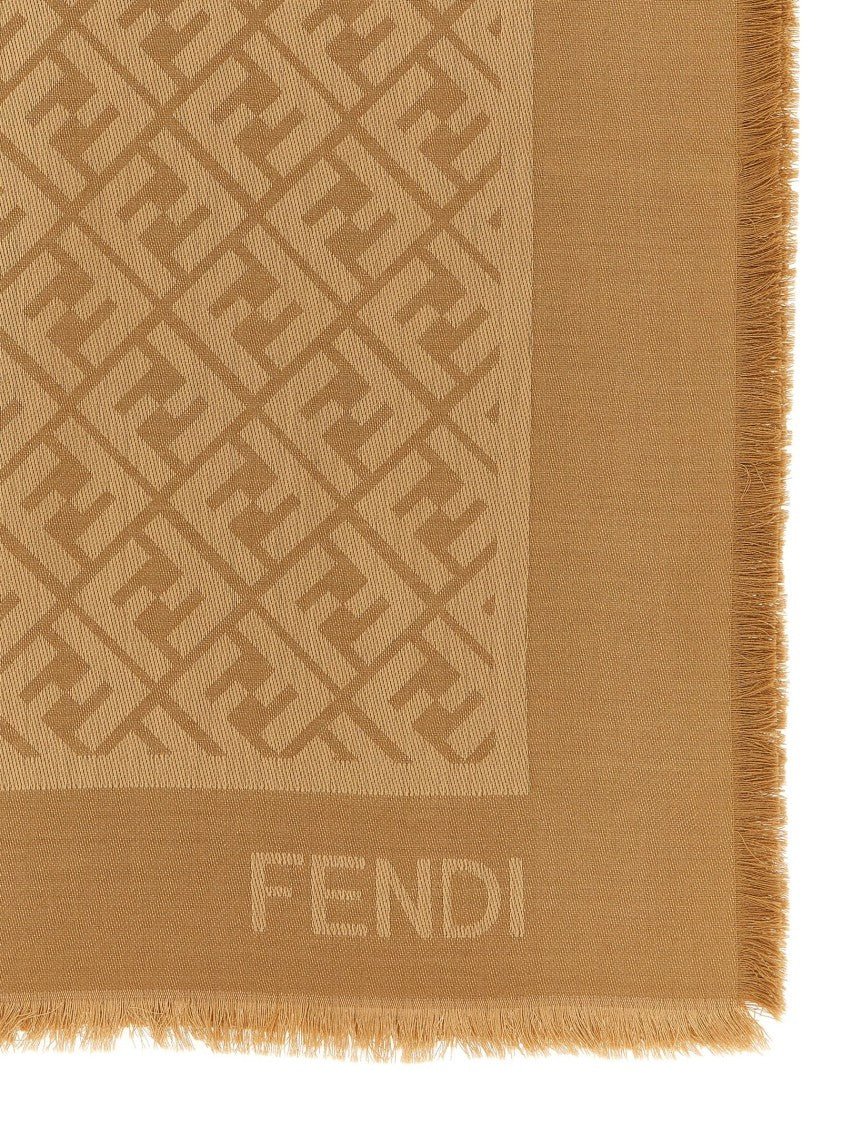 Fendi Ff Jacquard Pattern Silk-Wool Blend Shawl