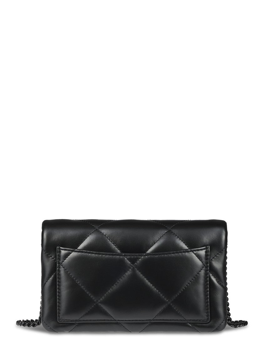 Tory Burch Diamond Quilted Black Chain Wallet With Powder Coating