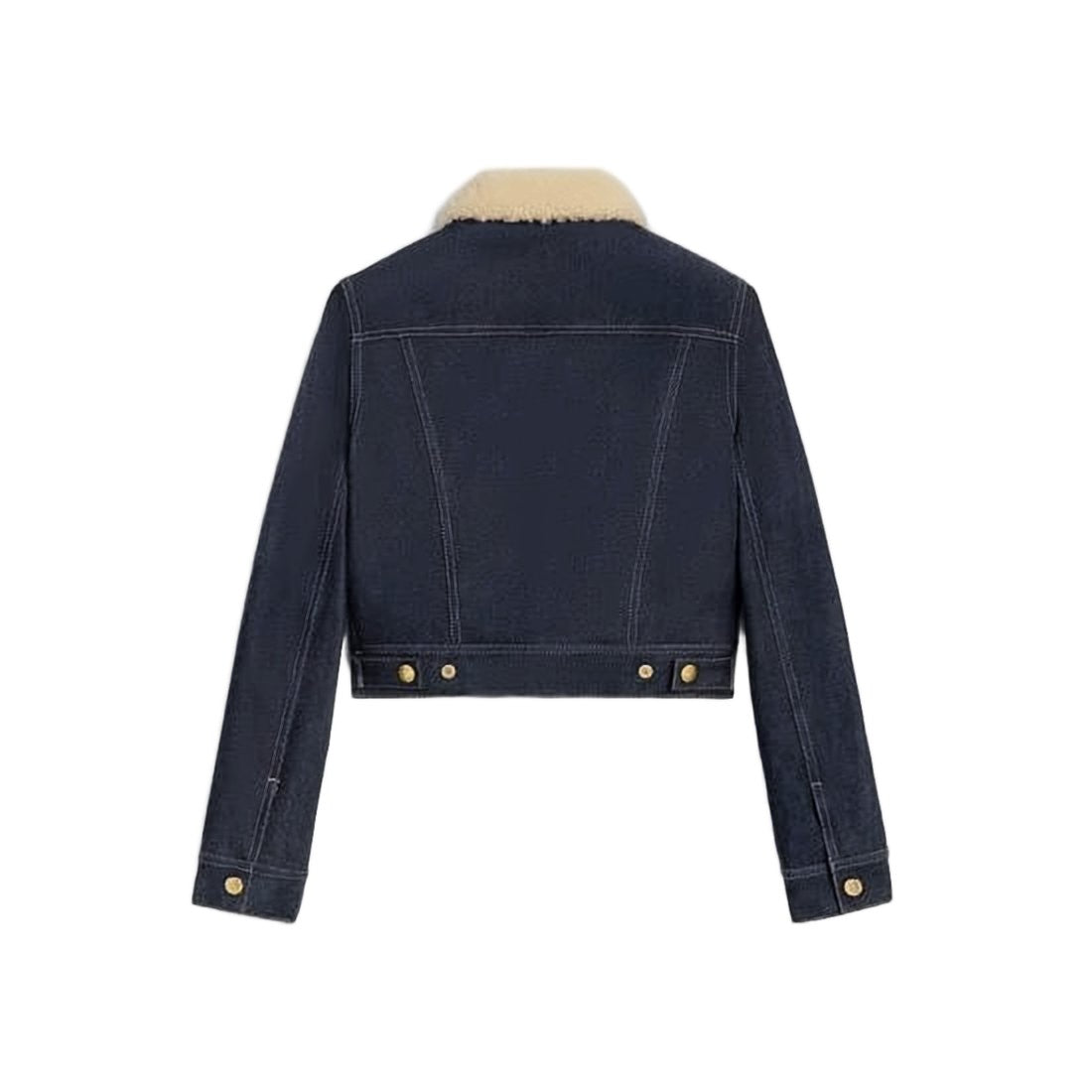 Celine Cropped Denim Jacket With Shearling Collar
