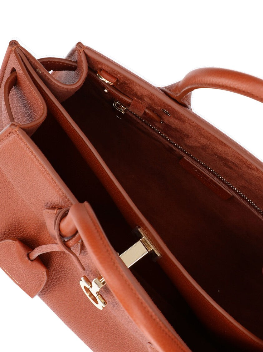Ferragamo Brown Hammered Leather "Studio Soft" Medium Bag