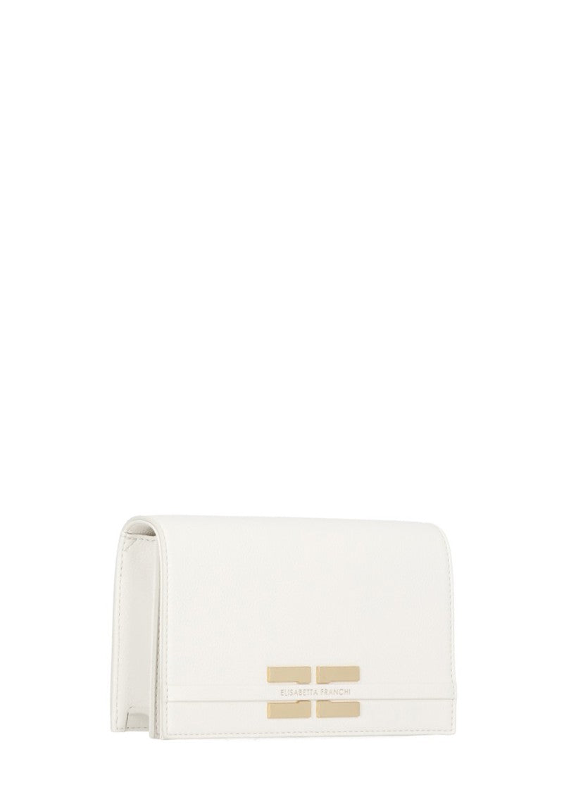Elisabetta Franchi Ivory Shoulder Bag With Removable Chain Strap And Metallic Logo
