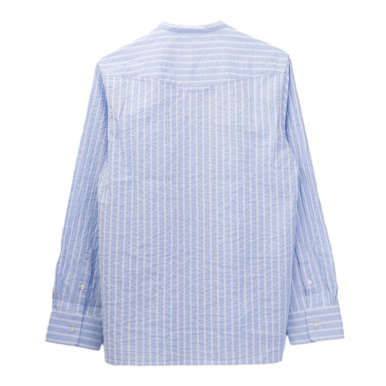 Officine Generale Band Collar Shirt With Gathered Pleats