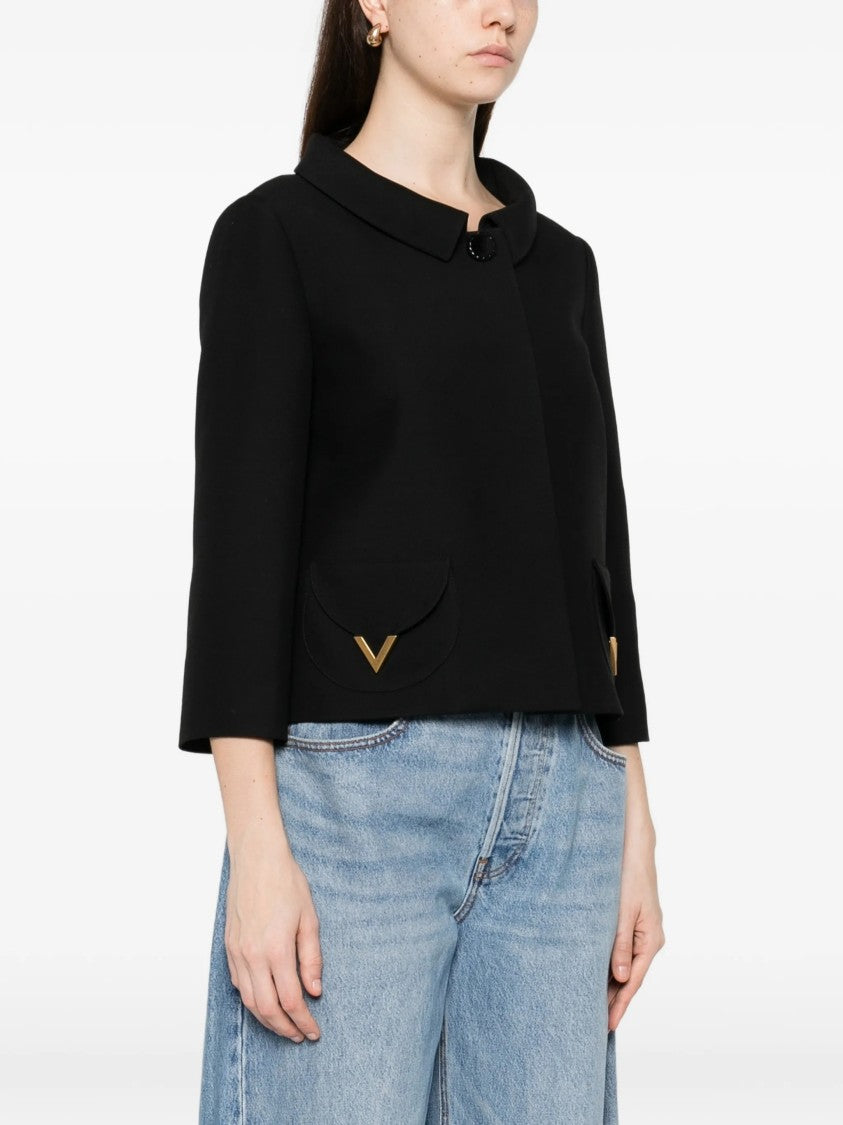 Valentino Black Cropped V-Gold Accent Jacket
