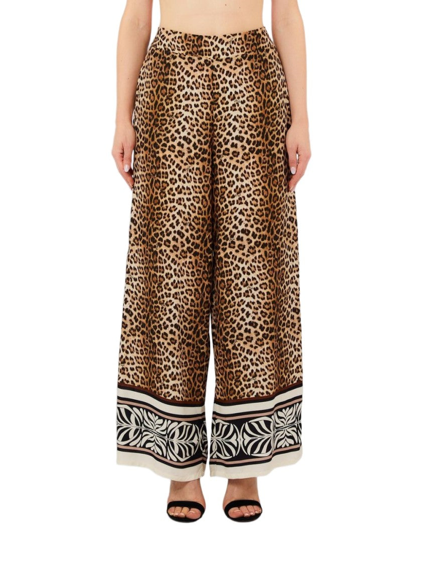 Liu Jo Brown Leopard Print Wide-Leg Pants