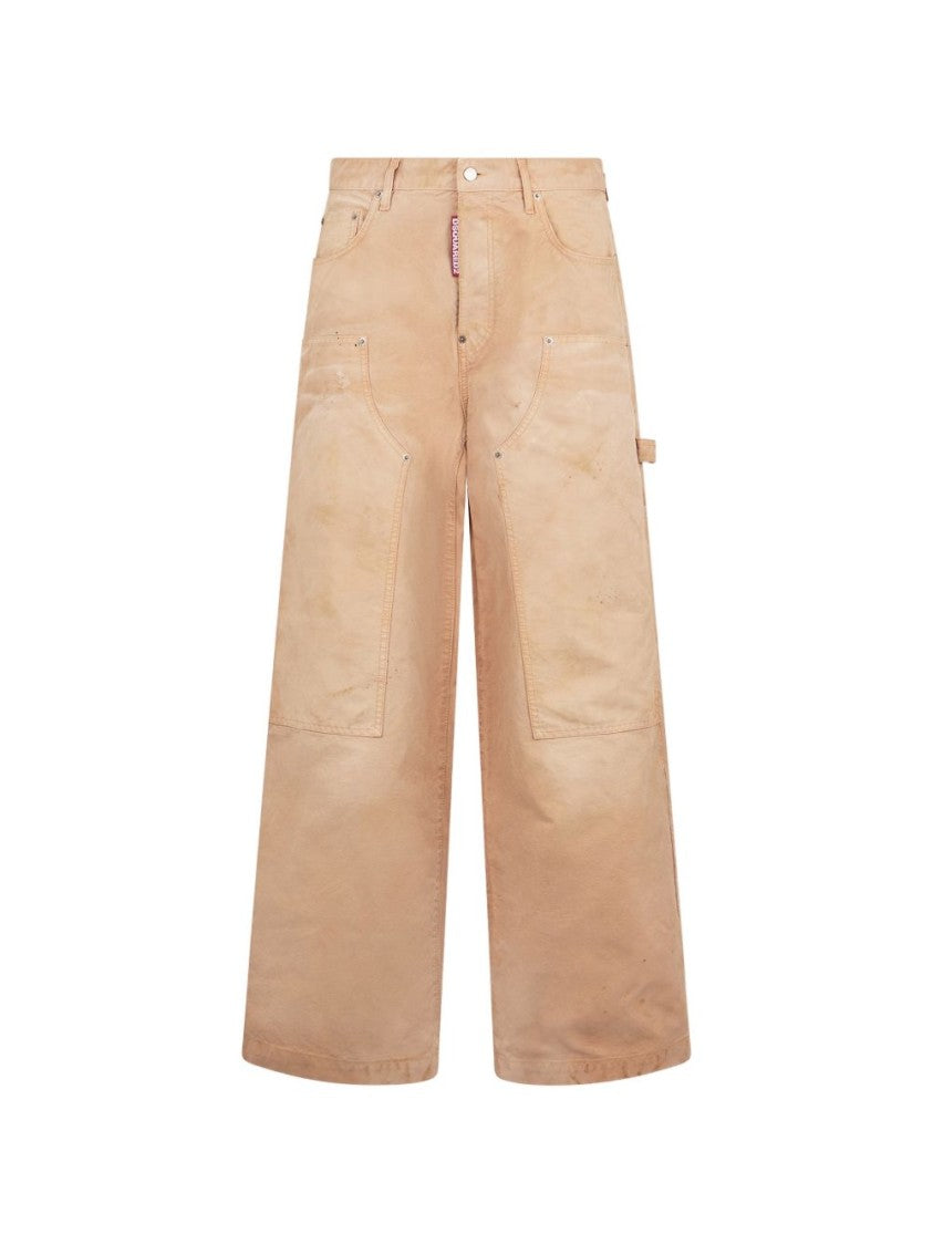 Dsquared2 Utility-Inspired Wide-Leg Beige Pants With Multi-Pocket Design