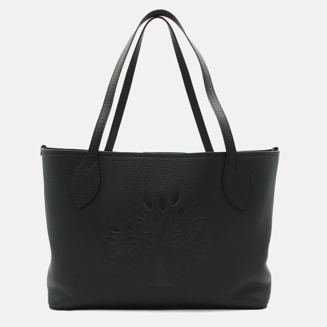 Mulberry Textured Black Tote Bag With Embossed Tree Design