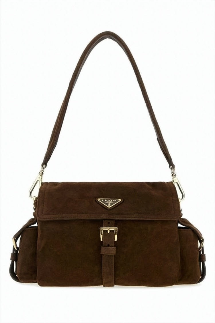 Prada Structured Lambskin Shoulder Bag With Gold-Tone Accents