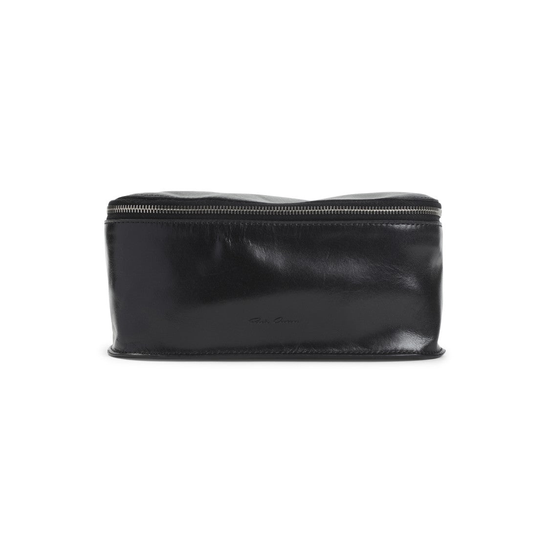 Rick Owens Rectangular Leather Pouch With Glossy Finish And Silver Zipper