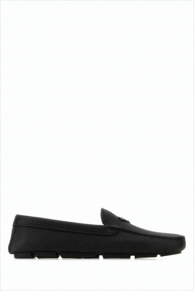 Prada Black Leather Loafers With Rounded Toe