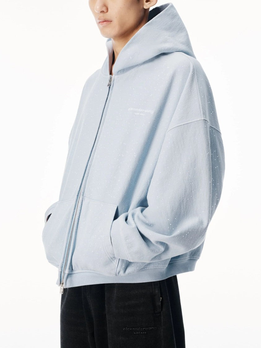 Alexander Wang Light Blue Relaxed Cotton Zip Hoodie Sweatshirt