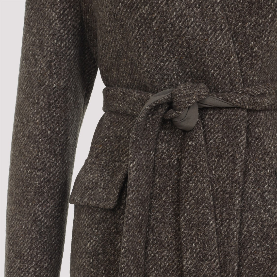 Brunello Cucinelli Brown Herringbone Wool And Cashmere Coat