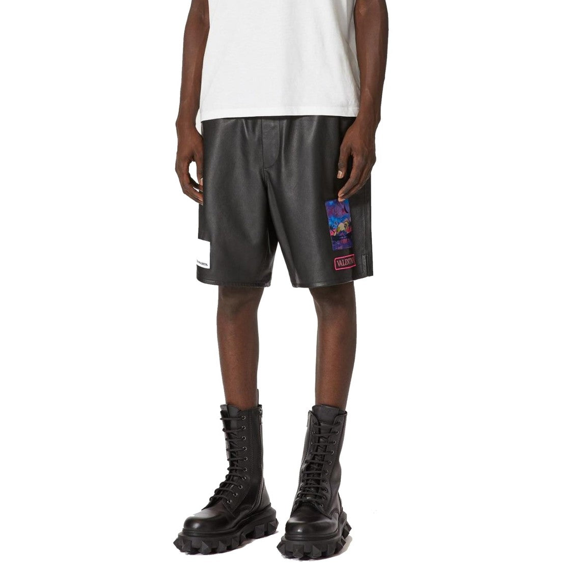 Valentino Lamb Leather Shorts With Unique Patch Details