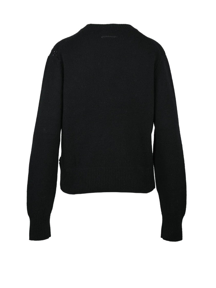 Ermanno Firenze Black Embroidered Viscose-Blend Crewneck Sweater