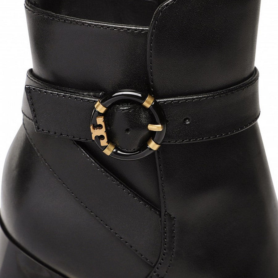 Tory Burch Black Multi-Logo Buckle Calf Leather Ankle Boots