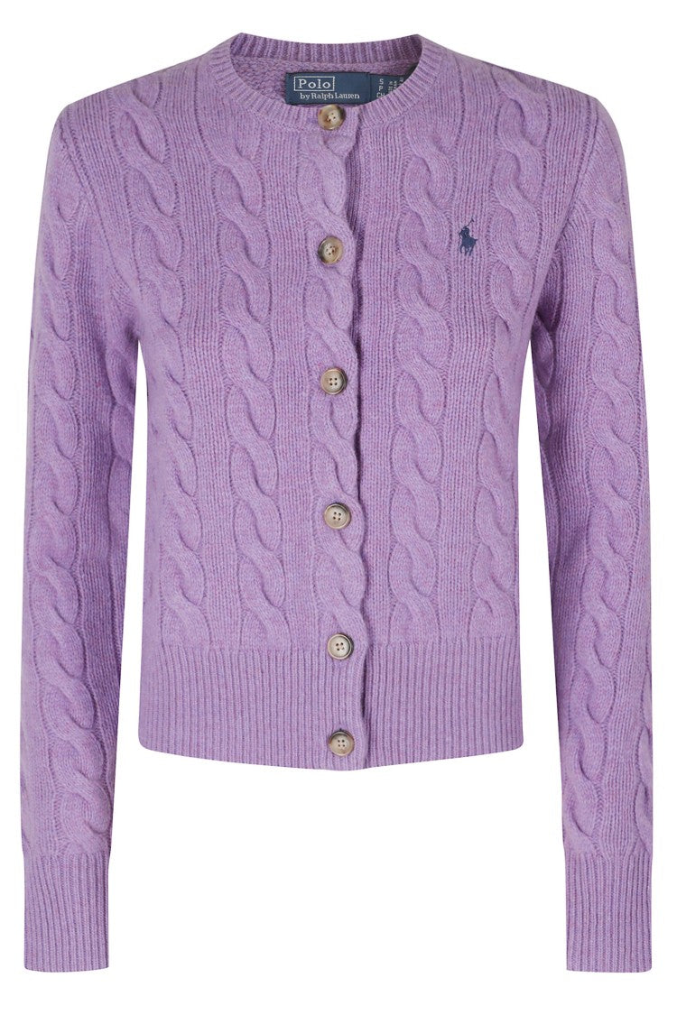 Polo Ralph Lauren Purple Cable Knit Wool-Blend Cardigan