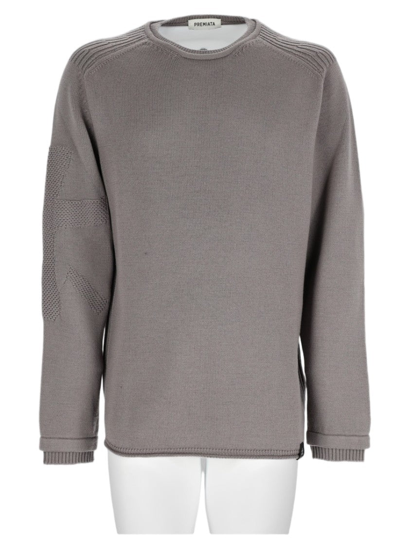 Premiata Grey Relaxed-Fit Textured Sleeve Knit Sweater