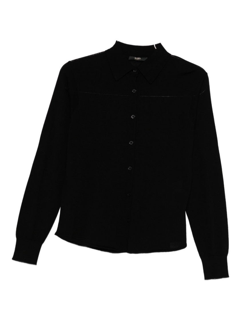Seventy Sergio Tegon Long-Sleeve Black Wool Shirt With Classic Collar