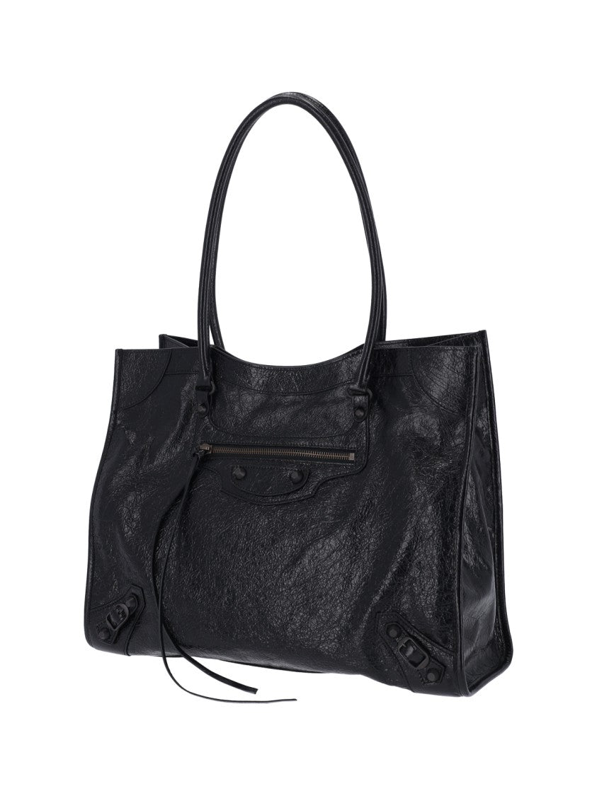 Balenciaga Black Le City Crinkle Leather Tote Bag