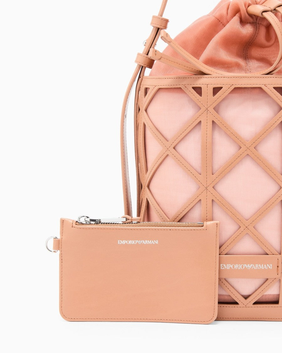 Emporio Armani Mesh Leather Exterior Drawstring Bucket Bag