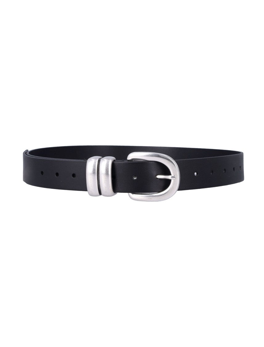 By Malene Birger Zoira Silver Curved Silver-Tone Buckle Leather Belt