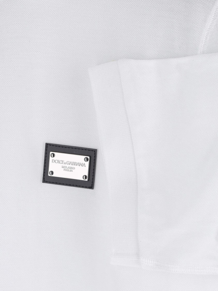 Dolce & Gabbana White Metallic Logo Piqué Polo