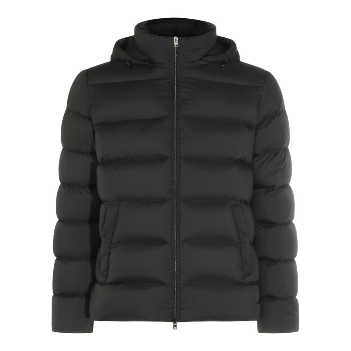 Herno Horizontal Quilted Black Puffer Jacket With Detachable Hood