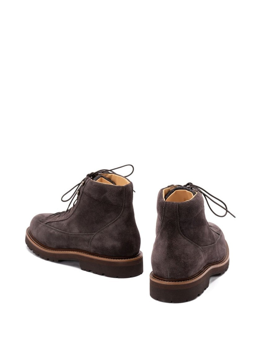 Brunello Cucinelli Brown Suede Boots With Lace-Up Fastening