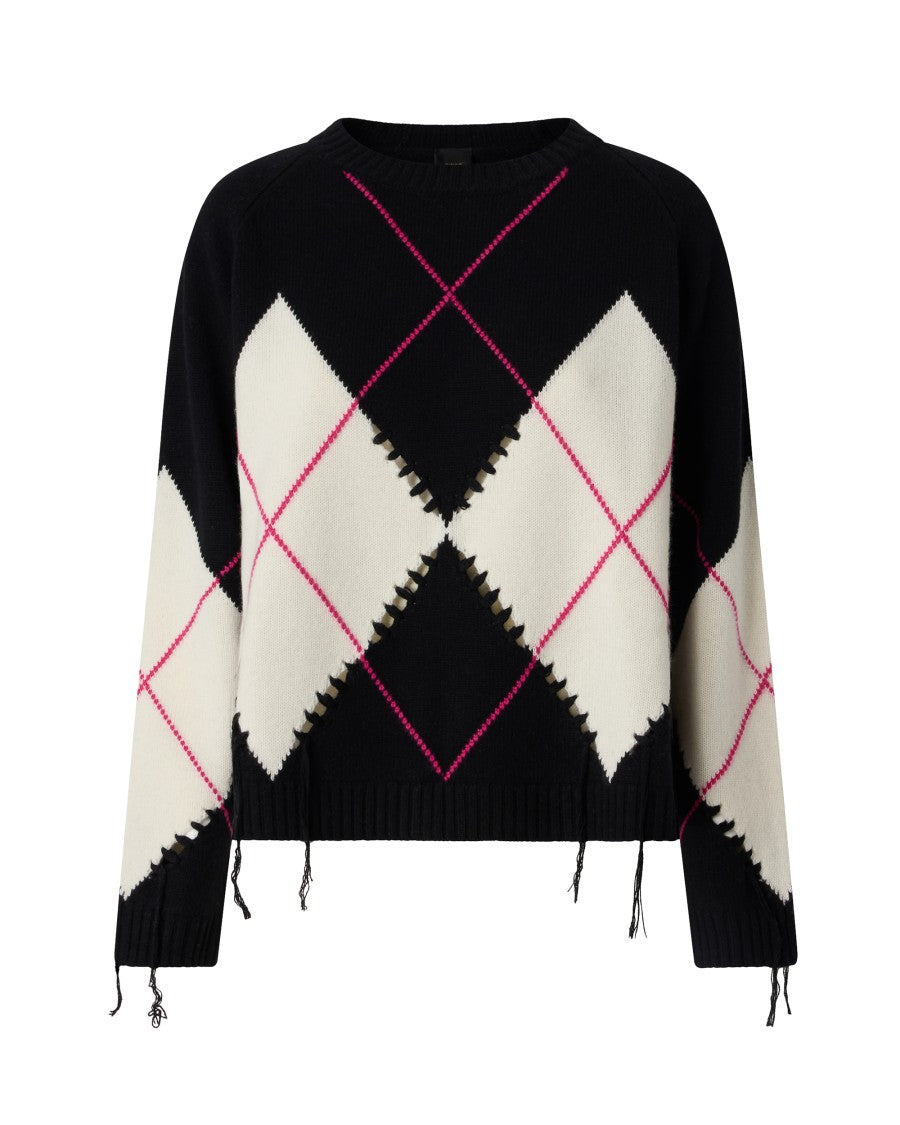 Pinko Intricately Woven Black And White Argyle Sweater
