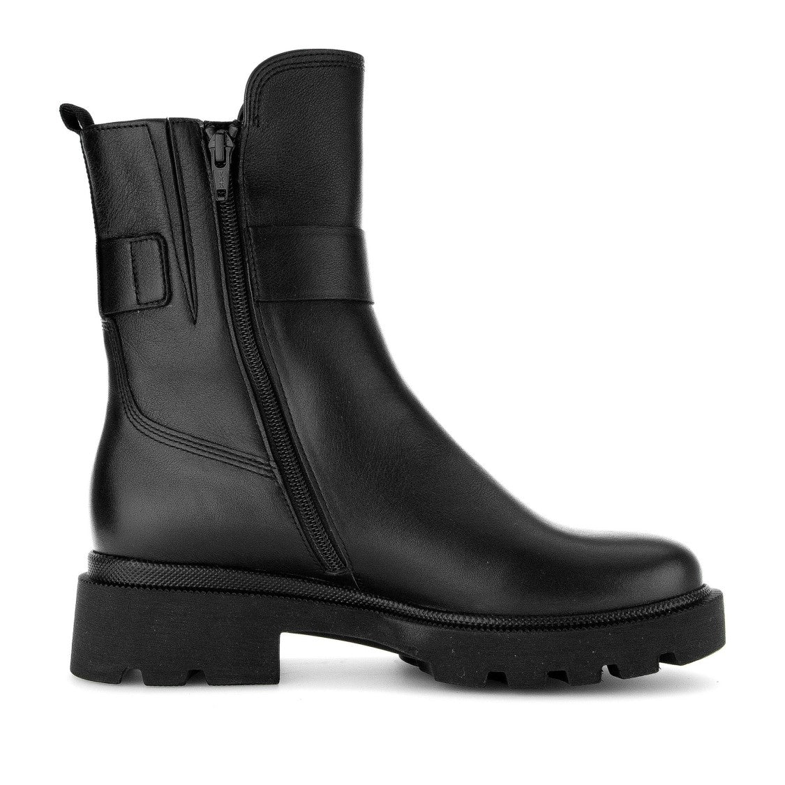 Gabor Black Chunky Sole Decorative Strap Leather Boots