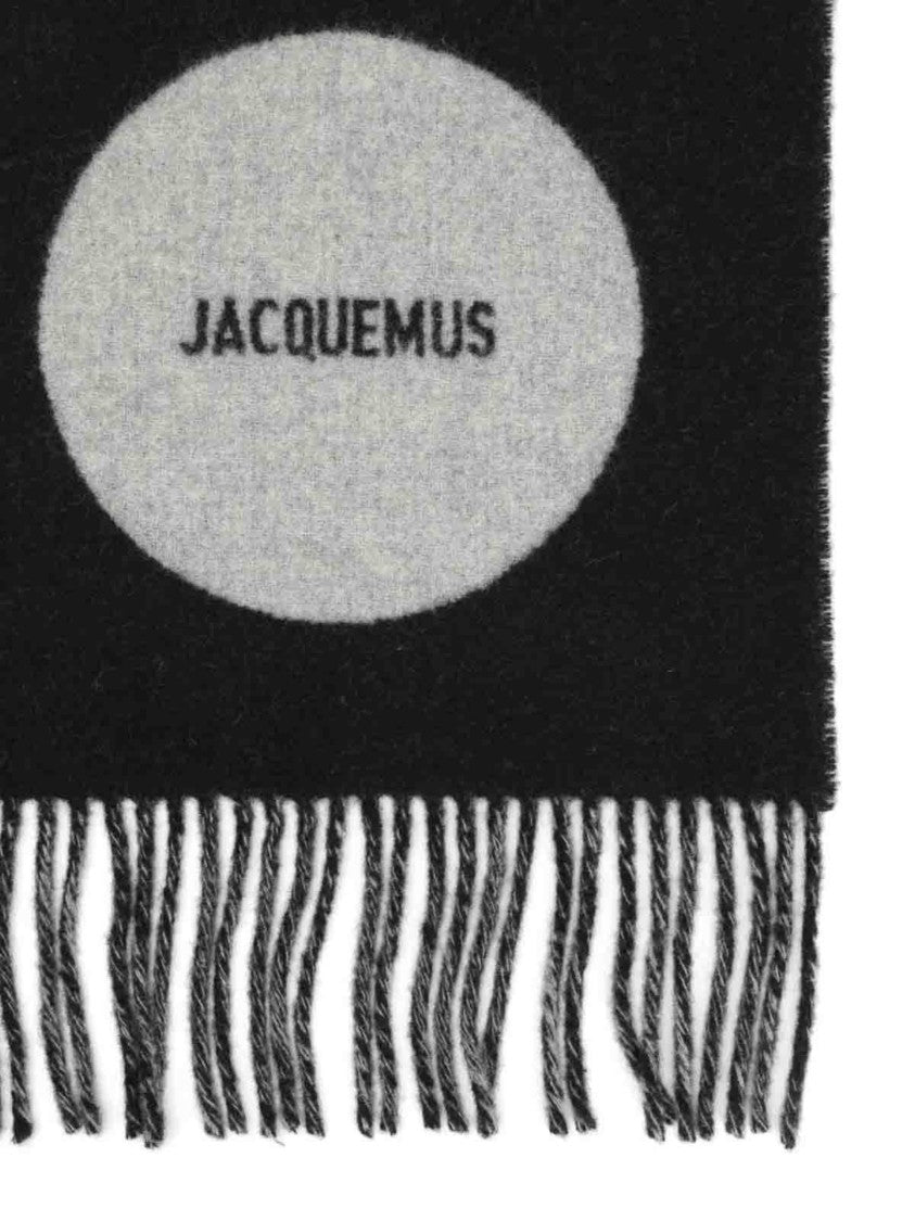 Jacquemus Black Geometric Contrast Fringed Scarf