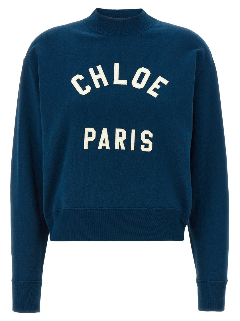 Chloé Mock Neck Brushed Cotton Sweatshirt