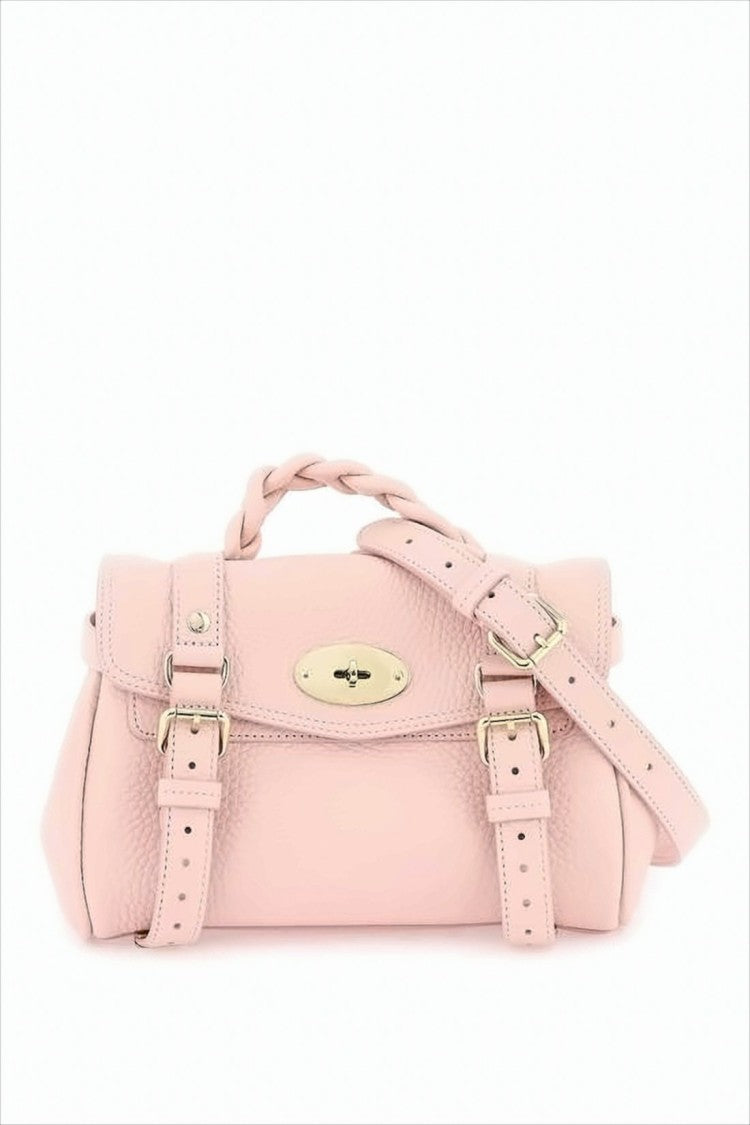 Mulberry Structured Leather Crossbody Bag With Braided Top Handle
