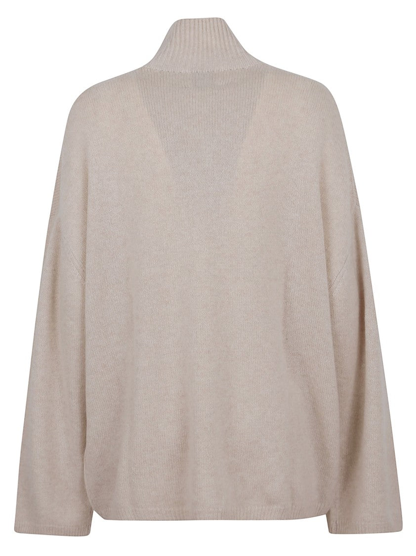 Allude Cashmere Mockneck Sweater With Wide Shoulder Design