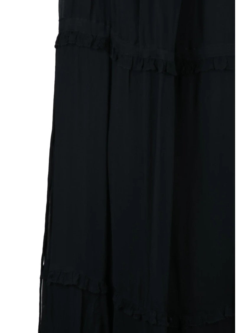 Isabel Marant Étoile Flared Black Maxi Dress With Tiered Detailing And Elegant Slip